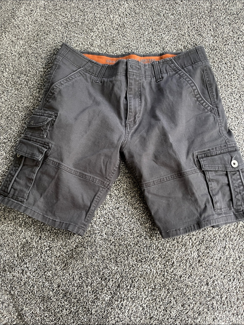 Weatherproof Men's Charcoal Gray Cargo Shorts with Orange Waistband Accent